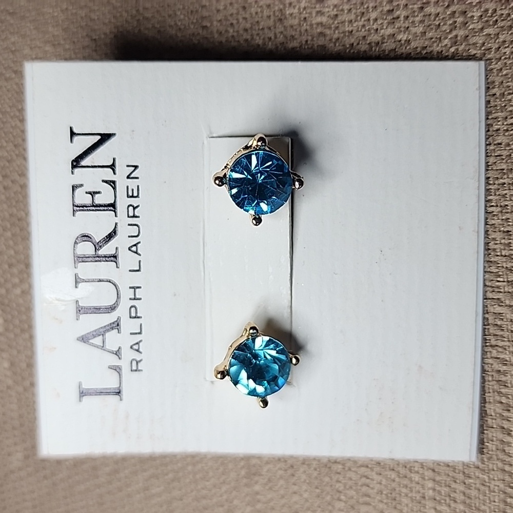 New Lauren Ralph Lauren Baby Blue Stud Earrings - Picture 2 of 7